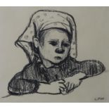 BET LOW RSW RGI (SCOTTISH 1924-2007) POORLY CHILD Charcoal on paper, signed lower right, 18 x 20cm