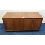 A mid 20th century teak record cabinet with two concertina doors concealing sectioned interior, 45cm