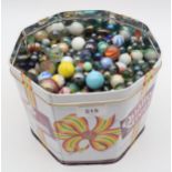 WITHDRAWN A LARGE QUANTITY OF GLASS MARBLES various colours and sizes Condition Report: