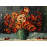 ENGLISH SCHOOL Mixed poppies in a vase, oil on canvas, 60 x 79cm Condition Report:Available upon
