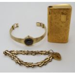 A 9ct gold gate bracelet, weight 6.7gms, together with a gold plated Ronson lighter and ladies watch