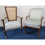 A mixed lot comprising a pair of 20th century stained teak lounge armchairs, a bergere backed