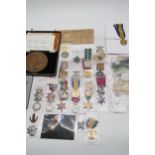 WWI MEDALS badges, replica medals, WW II Stars, India and Pakistan medals, MBE, Death plaque WWI etc