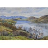 STIRLING GILLESPIE Autumn Loch Fad and Arran, signed, watercolor and another (2) Condition Report: