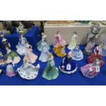 Fourteen Royal Doulton figures including Rebecca, Soiree, Georgina, Sara, Kathy, Sarah, Abigail,