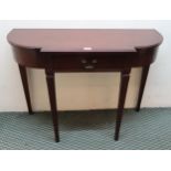 A 20th century mahogany single drawer hall table, upholstered piano stool, another upholstered
