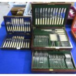 A cased two drawer mahogany canteen of stainless steel cutlery, 91 pieces, and a cased mahogany