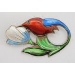 A silver David Andersen enamelled bird brooch, length 5.8cm Condition Report:One crack to the bottom
