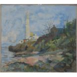 JOHN GILCHRIST (SCOTTISH) THE WEST LIGHTHOUSE, TAYPORT  Oil on canvas, signed lower right, 76 x 86cm