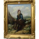 SCOTTISH SCHOOL Fisher woman resting beside net, oil on canvas, 75 x 58cm  Condition Report: