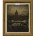 MORTIMER MENPES Thames barges and St.Pauls, signed, etching, 28 x 23cm Condition Report:Available