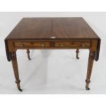 A Victorian mahogany sofa table with two drawers on turned supports Condition Report:Available