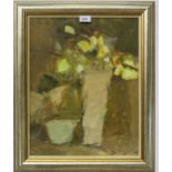 DRUMMOND MAYO (SCOTTISH 1929-2021) YELLOW ROSES  Oil on board, signed lower right, 46 x 36cm