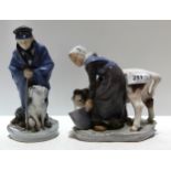 A Royal Copenhagen figure of a shepherd boy and dog, no 782 together with a farm girl and calf, no