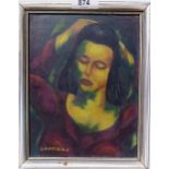 GEORGE HANNAH (SCOTTISH 1904-1978) GIRL IN A MIRROR Oil on board, signed lower left, 21 x 17cm