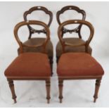 A lot comprising two pairs of Victorian mahogany framed balloon back parlour chairs and a drop