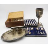 A collection of silver and EPNS including a cased set of silver teaspoons & sugar tongs, by Cooper