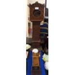 A Miniature longcase clock with movement, together with a penwork miniature longcase clock with