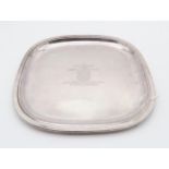 A Swiss silver tray, of shaped square form, with presentational inscription to centre, by Jezler