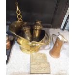 A brass coal bucket, vases, copper jug etc Condition Report:Not available for this lot.