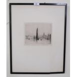 A framed pencil drawing of boats on a river Condition Report:Available upon request