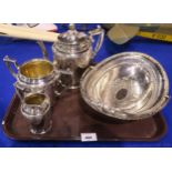 An EPNS four piece tea service, of tapering cylindrical form, with engraved anthemion banding, on