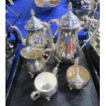 A five piece EPNS tea service, comprising tea opt, coffee pot, sugar bowl, cream and milk jug, of