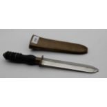 A Siere Gorman divers knife with brass scabbard, the serrated stainless steel blade inscribed "non