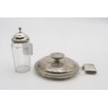 A collection of silver including a silver biscuit barrel lid, with gadrooned rim, by Samuel Walton
