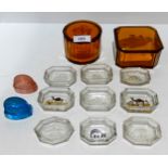 A collection of Heinrich Hoffmann intaglio moulded glass including elephants, camels, ships, box and