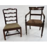 A 19th century mahogany framed armchair and another mahogany framed chair (2) Condition Report: