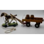 A wooden pull along nodding horse toy and a wooden dray cart toy Condition Report:Available upon