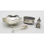 A collection of silver including an Art Nouveau silver dish, Birmingham 1908, a silver pepperette,