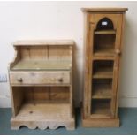 A 20th century pine glazed single door bookcase and a pine single drawer bedside table (2) Condition