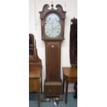 A 19th century oak cased grandfather clock with painted face bearing roman numerals, 214cm high