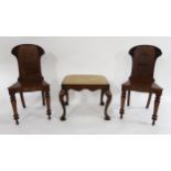 A PAIR OF VICTORIAN MAHOGANY HALL CHAIRS, with turned front supports and a Victorian mahogany framed