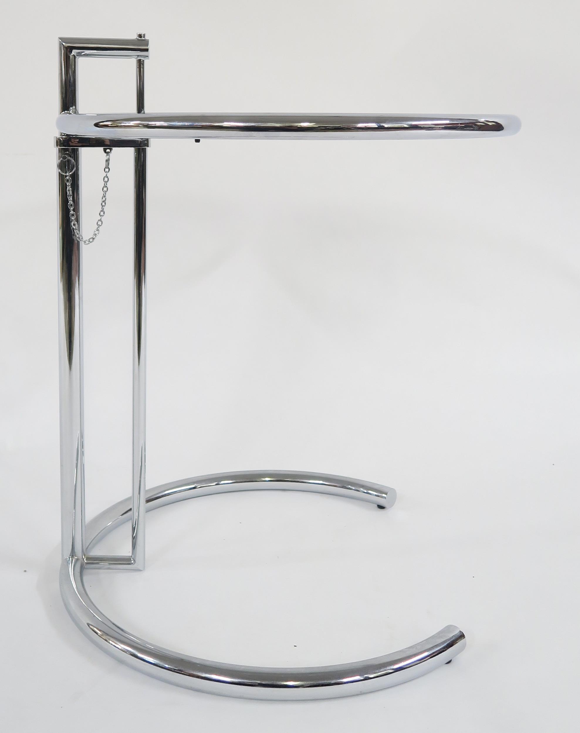 A MID 20TH CENTURY AFTER EILEEN GRAY E-1027 ADJUSTABLE TABLE with circular glass table top on - Image 2 of 4