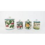 A WEMYSS BISCUIT JAR AND COVER painted with cherries, a Cherry preserve pot, a orange painted