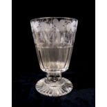 A LATE 18TH CENTURY/ EARLY 19TH CENTURY GLASS RUMMER of large form engraved with NO GRUMBLING with a