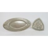 MARGARET GILMOUR (1863-1942) GLASGOW SCHOOL An Arts and Crafts white metal tray of oval form with