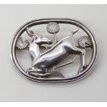 A SILVER GEORG JENSEN DEER BROOCH pattern number 256, with full post 1945 Jensen mark, S925 Denmark.