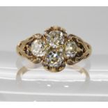 AN ART NOUVEAU DIAMOND RING the yellow metal mount with chased foliate design is set with