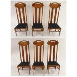 A SET OF SIX 20TH CENTURY OAK REPRODUCTION RENNIE MACKINTOSH ARGYLE HIGH BACK DINING CHAIRS