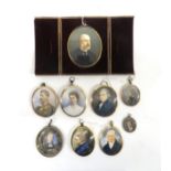 A COLLECTION OF PORTRAIT MINIATURES Comprising; seven male portraits and two female, watercolour