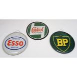 AUTOMOBILIA BP oil drum lid advertising sign together with an Esso Imperial Dealer oil drum lid