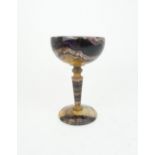 A DERBYSHIRE BLUE JOHN TAZZA the dished bowl on tapering stem and spreading foot, 19.5cm high