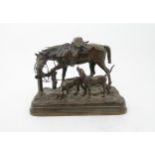 ALFRED DUBUCAND (1828-1894) bronze animalier group modelled as a horse with deer and two hounds,