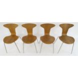 A SET OF FOUR MID 20TH CENTURY ARNE JACOBSEN FOR FRITZ HANSEN "MOSQUITO" CHAIRS with teak laminate
