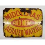 MIDDLEMAS' (of Kelso) GOLD MEDAL AERATED WATERS Enamel advertising sign, 40cm x 30cm Condition