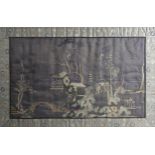 A COLLECTION OF CHINESE SILK EMBROIDERIES including a purple ground panel embroidered with